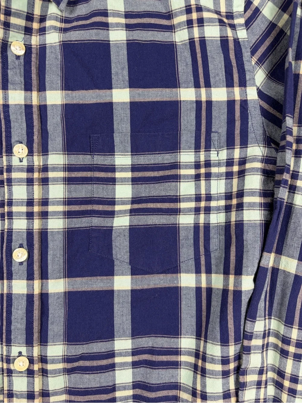 J. Crew Summer Plaid Shirt Navy and Light Green Plaid Button-Down‎ 100% cotton